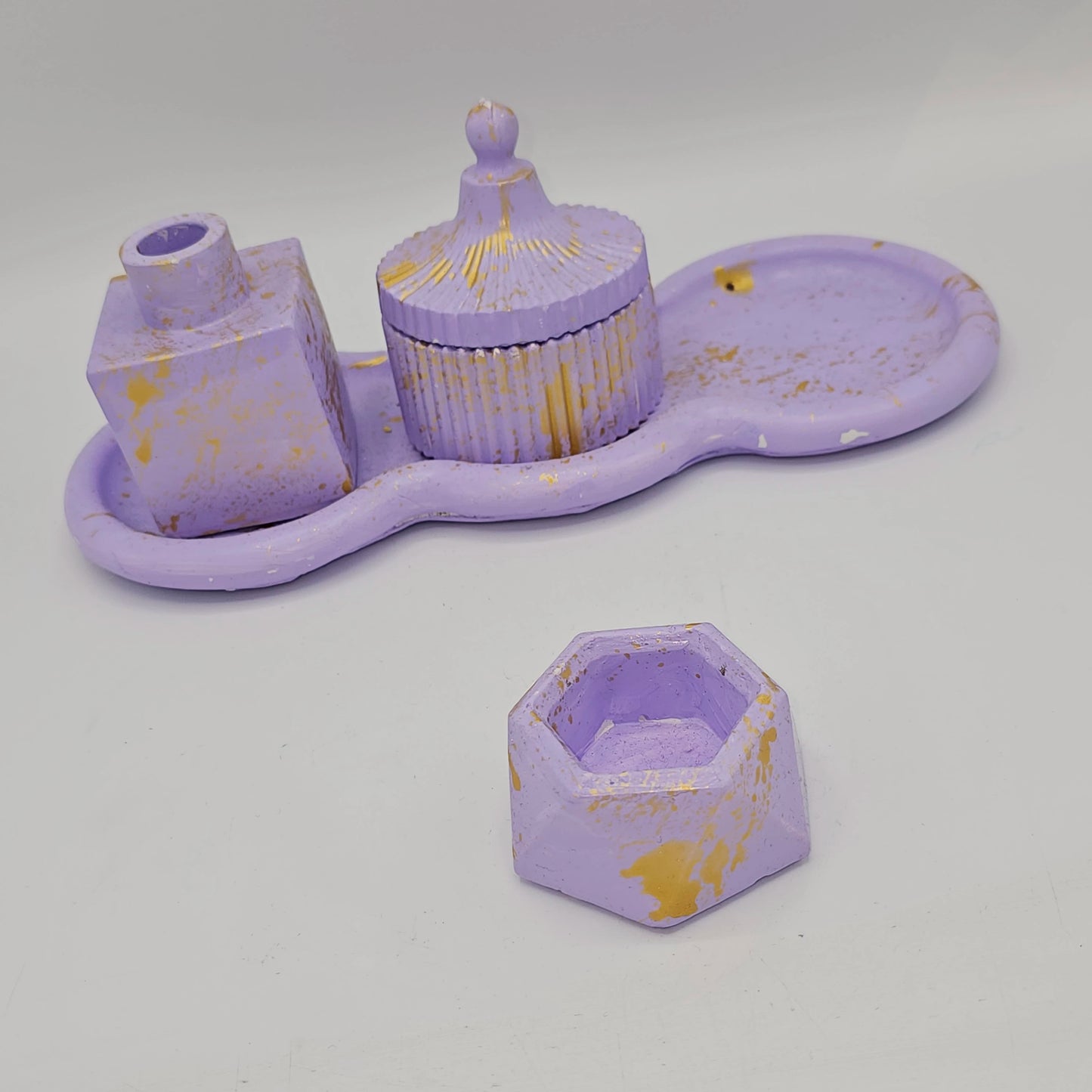 Set de Bureau Déco Violet Pastel & Éclats d'Or – Collection Artisanale