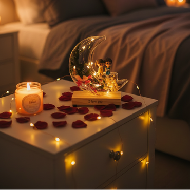 Veilleuse Croissant de Lune "I Love You" – Verre de Prestige et Fleurs Séchées