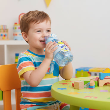 Gourde Enfant "Petit Ours Skateur" – Bouteille Anti-Fuite avec Paille et Bandoulière