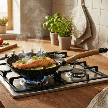 Poêle Antiadhésive Baroly 24cm – Effet Pierre & Manche Finition Bois Ergonomique