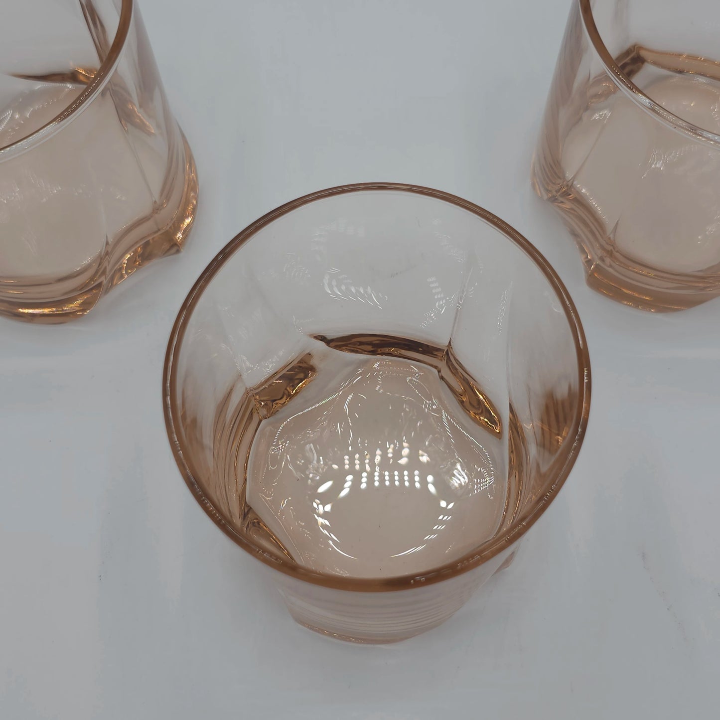 Coffret de 6 Verres Bas Paşabahçe "Luna" - Base Géométrique Teintée Rose (368ml)
