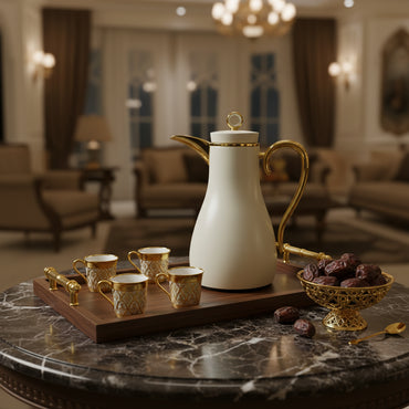 Set de 2 Cafetières/Théières Élégance Alpha – Design Moderne Blanc et Or