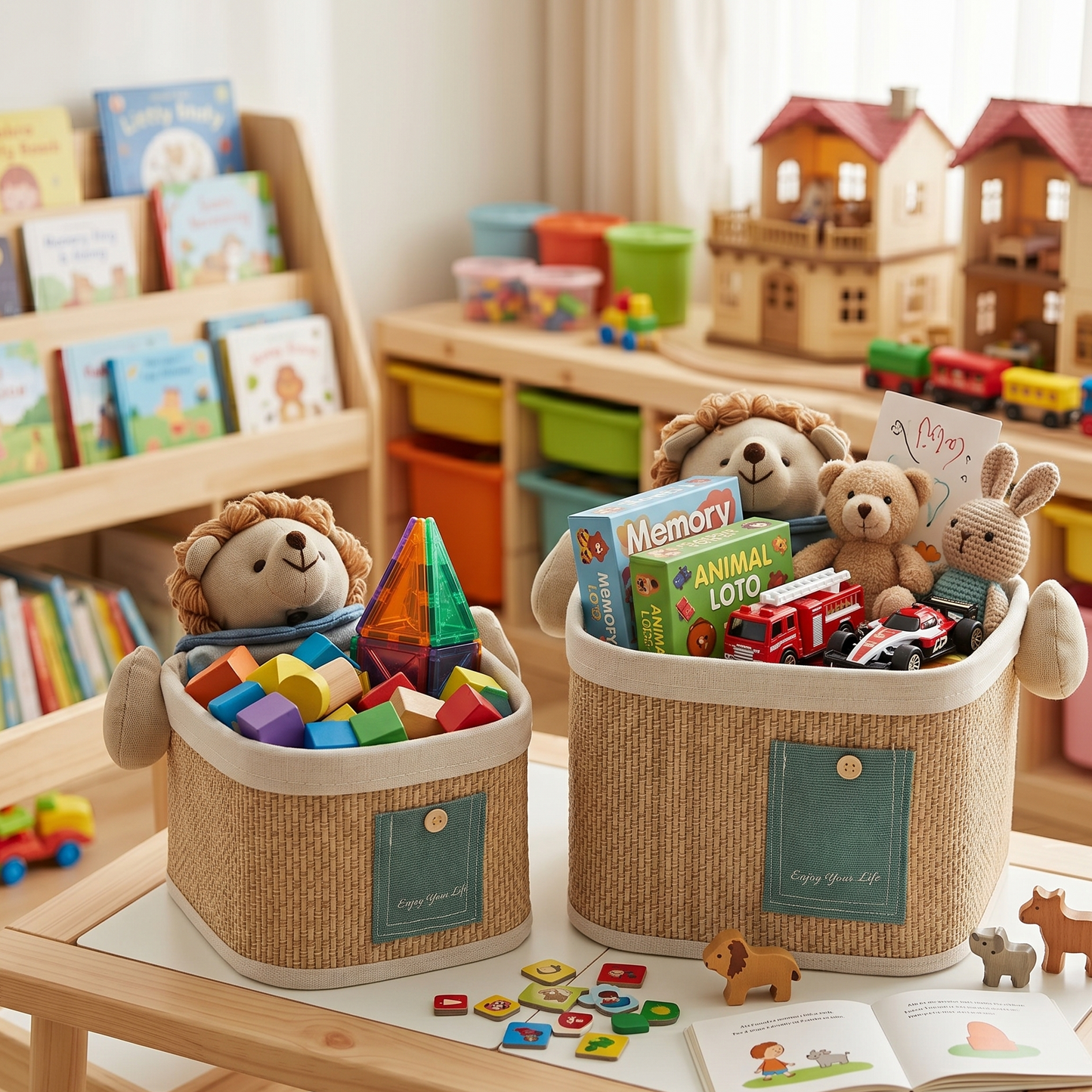 Panier de Rangement "Hérisson Coquin" en Osier Tressé - Duo Déco Kids