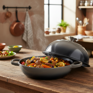 Tajine en Fonte Émaillée Premium - Dégradé Gris Ombré