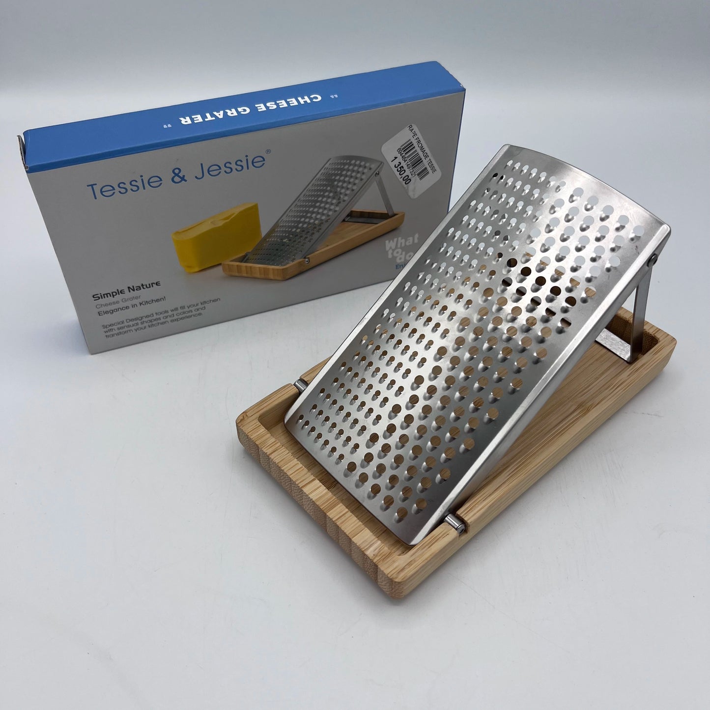 Râpe à Fromage Premium Inox & Socle Récupérateur en Bambou