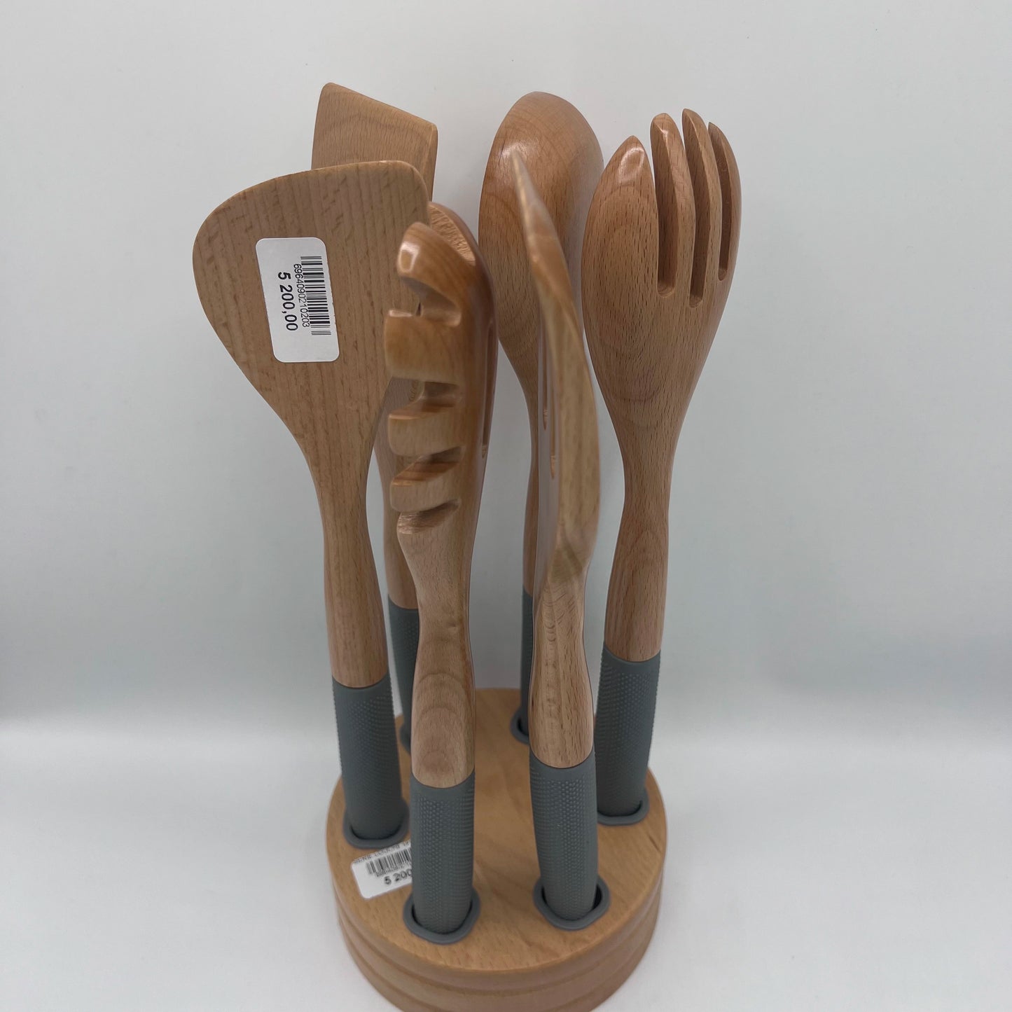 Set de 6 Ustensiles de Cuisine en Bois Premium avec Support – Gvilon