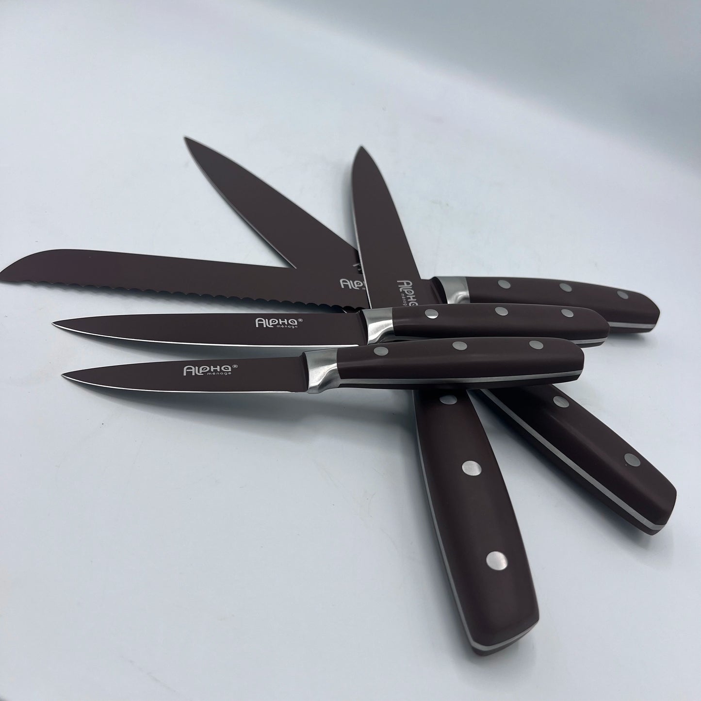 Bloc de 6 Couteaux de Cuisine Premium – Design Bicolore Bois et Acier | Alpha Ménage