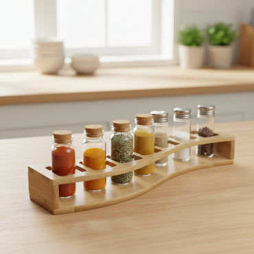 Support à Épices et Salière en Bambou Naturel – 6 Compartiments Design
