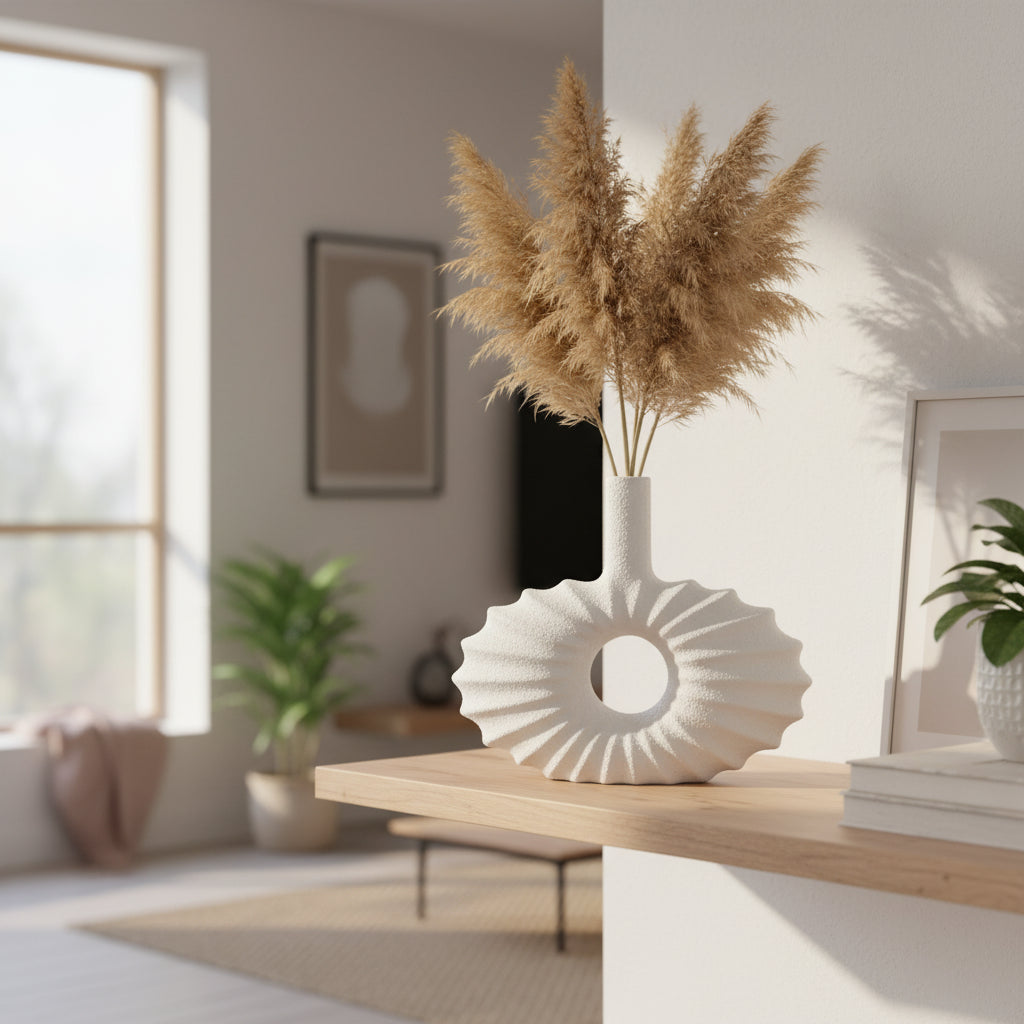 Vase Sculptural Ajouré Éventail – Finition Texturée Effet Pierre