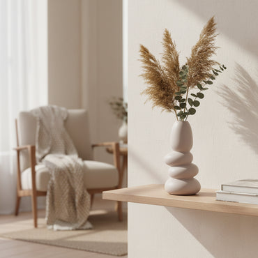 Vase Sculptural Design Galets Empilés – Céramique Mate Nude