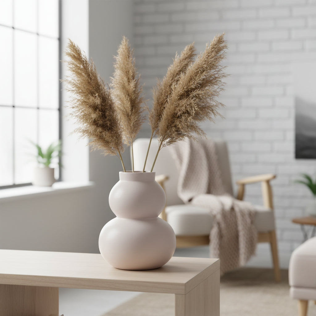 Vase Sculptural Double Bulle – Céramique Mate Nude