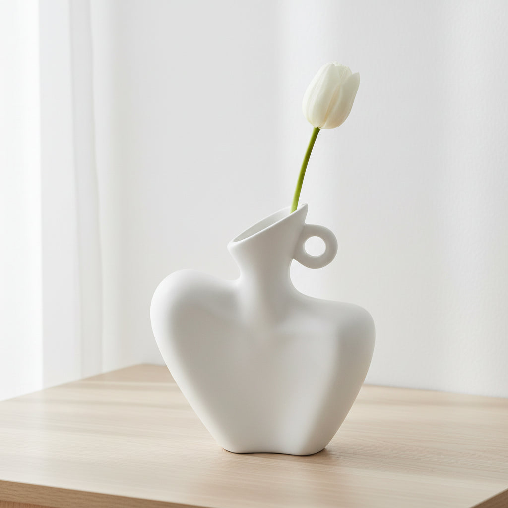 Vase Sculptural Design Abstrait – Buste en Céramique Blanche