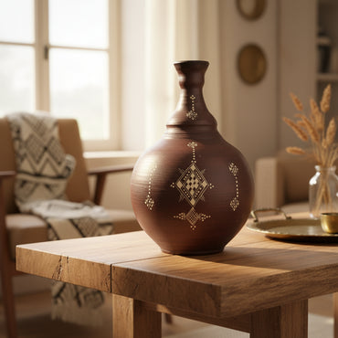 Vase Bouteille Berbère Artisanal en Terre Cuite Gravée