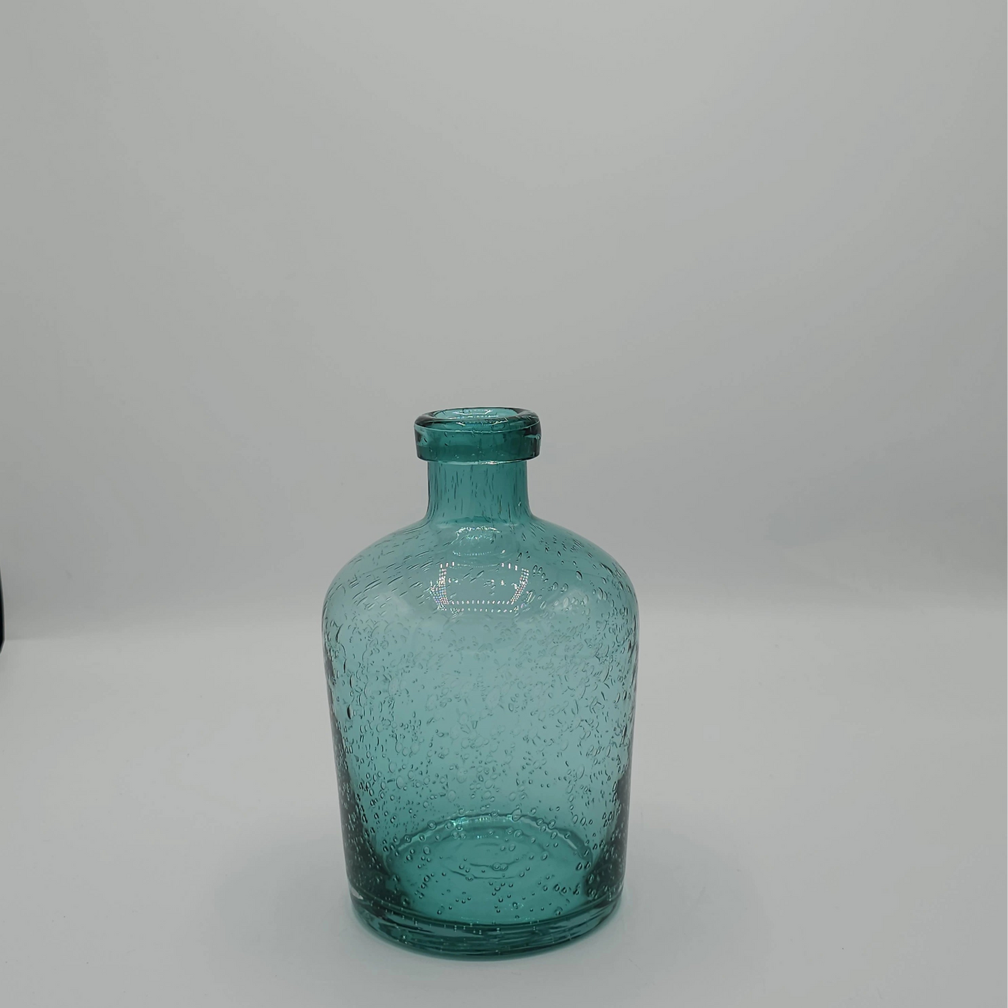 Vase Flacon en Verre Bullé Bleu Turquoise – Style Apothicaire & Vintage