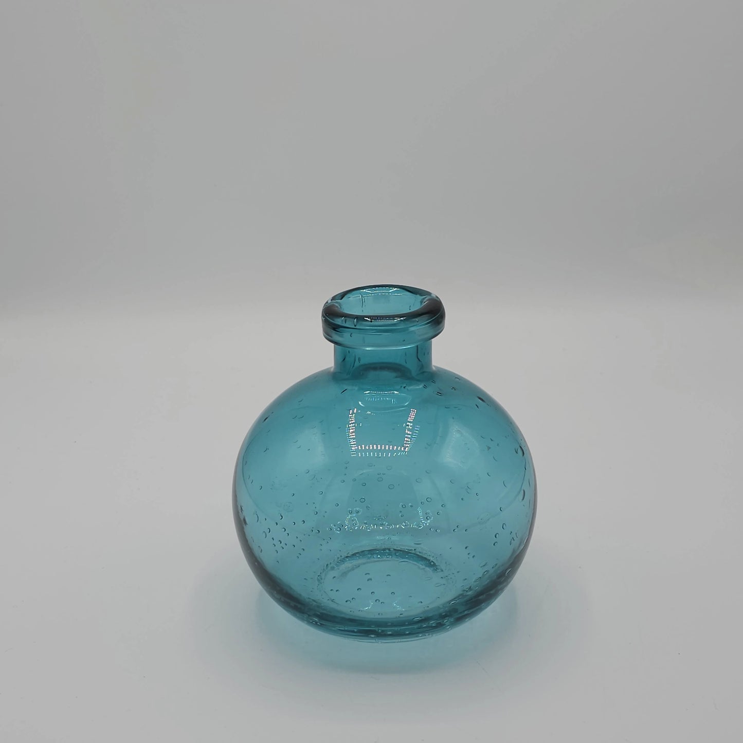 Mini Vase Boule en Verre Bullé Bleu Lagon – Déco Artisanale Rondeur & Douceur