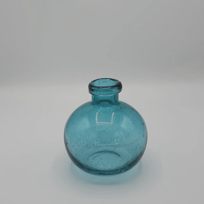 Mini Vase Boule en Verre Bullé Bleu Lagon – Déco Artisanale Rondeur & Douceur