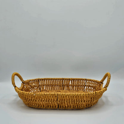 Plateau de Service Tressé avec Poignées – Style Rotin Naturel | Corbeille de Table Chic