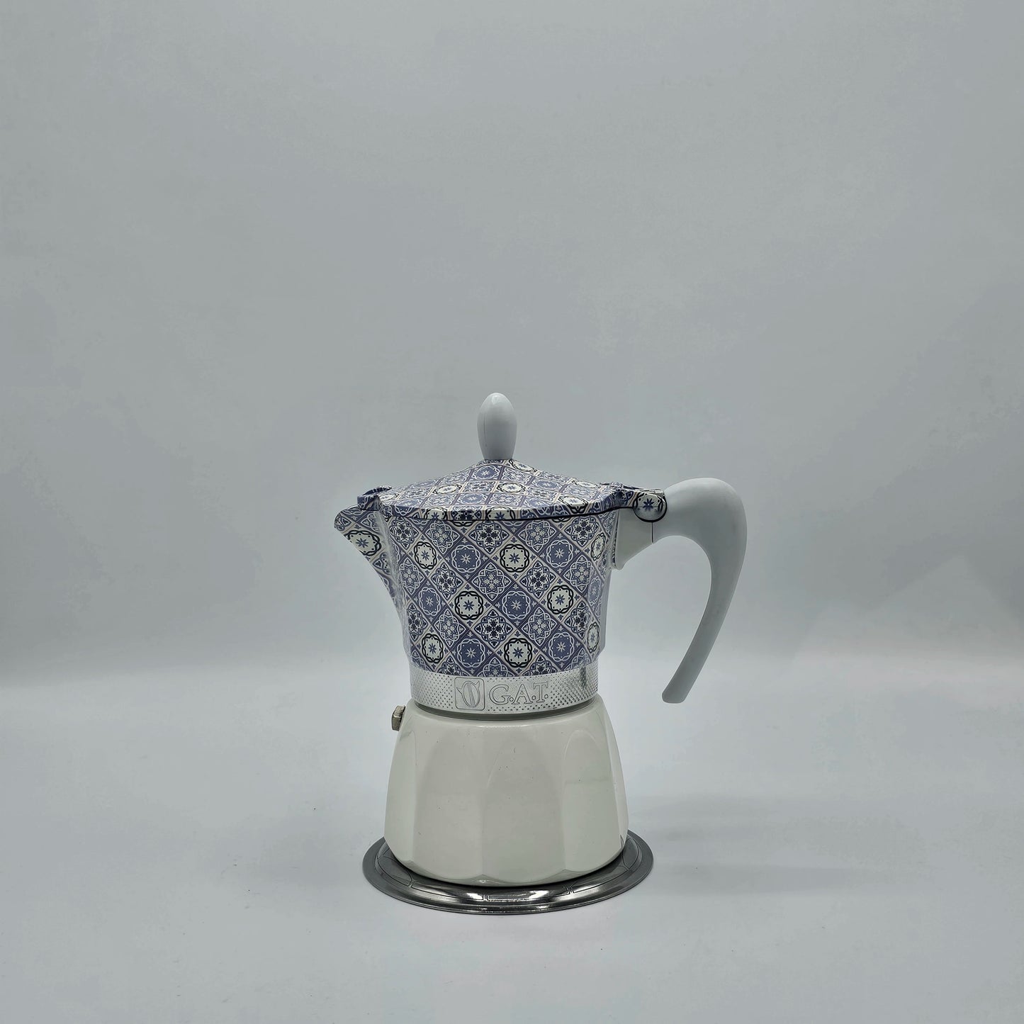 Cafetière Italienne Moka G.A.T. "Fantasia" – Design Azulejos & Corps Aluminium | 3 Tasses