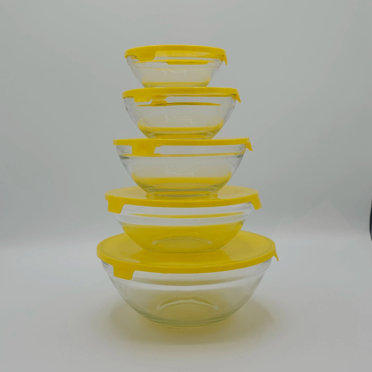 Set de 5 Bols de Conservation en Verre – Couvercles Hermétiques Jaune Soleil | Gigognes & Gain de Place
