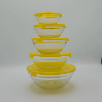 Set de 5 Bols de Conservation en Verre – Couvercles Hermétiques Jaune Soleil | Gigognes & Gain de Place
