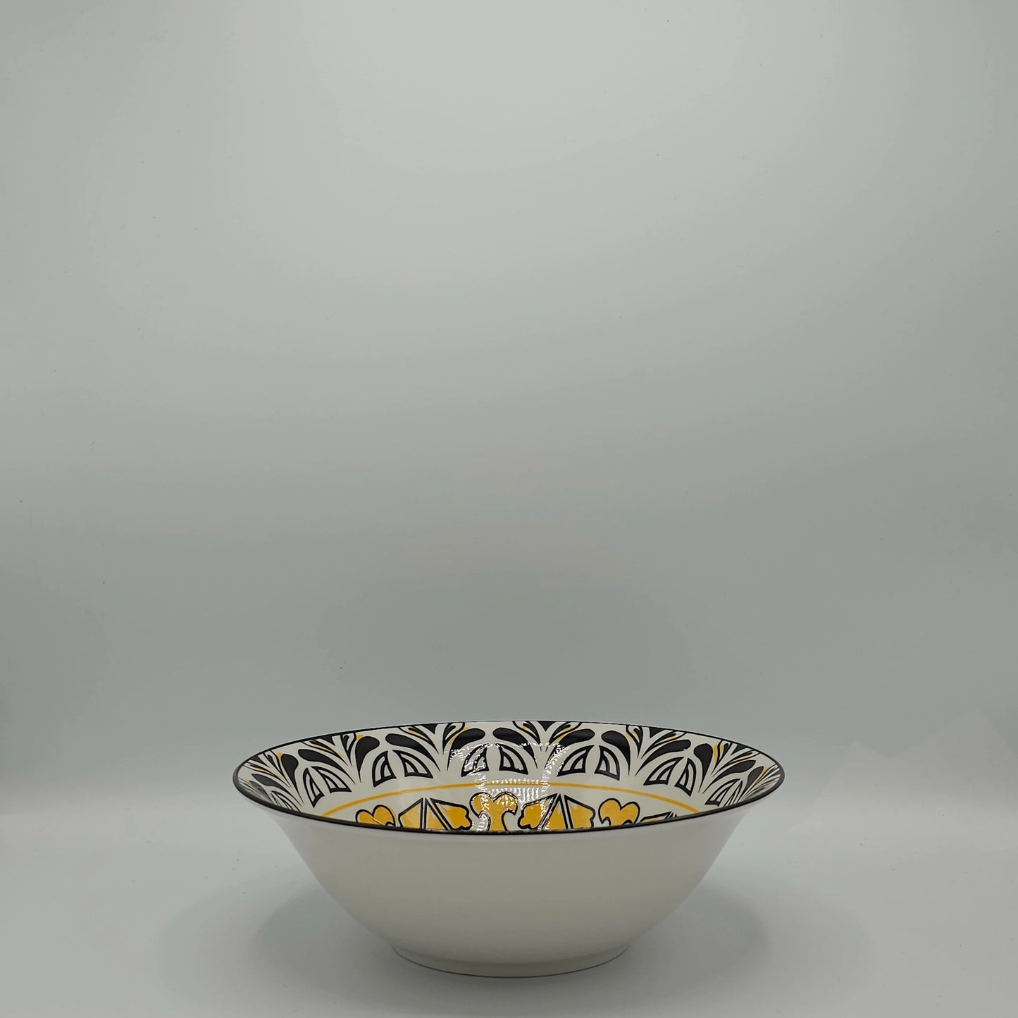 Assiette à Dessert en Céramique Mandala – Motif Arabesque Jaune et Noir