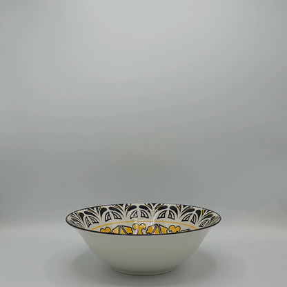 Assiette à Dessert en Céramique Mandala – Motif Arabesque Jaune et Noir
