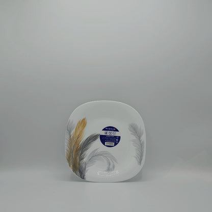 Assiette à Dessert Carrée "Plumes Dorées" – Opal Glass Premium