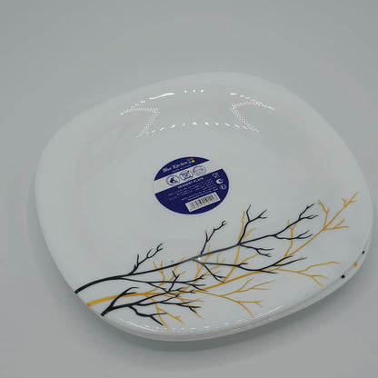 Assiette à Dessert en Opale Design "Branches d'Or" – Élégance Moderne