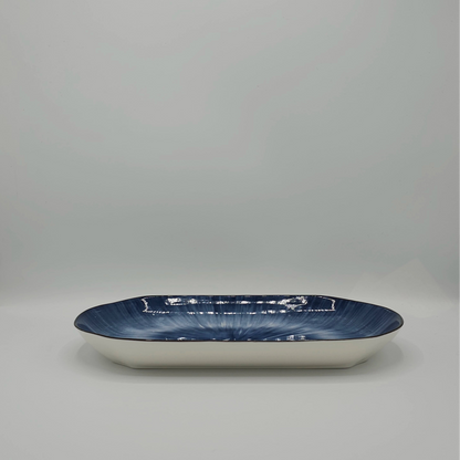 Plat de Service Ovale "Cosmos" – Grès Émaillé Bleu Abyssal & Effet Soleil