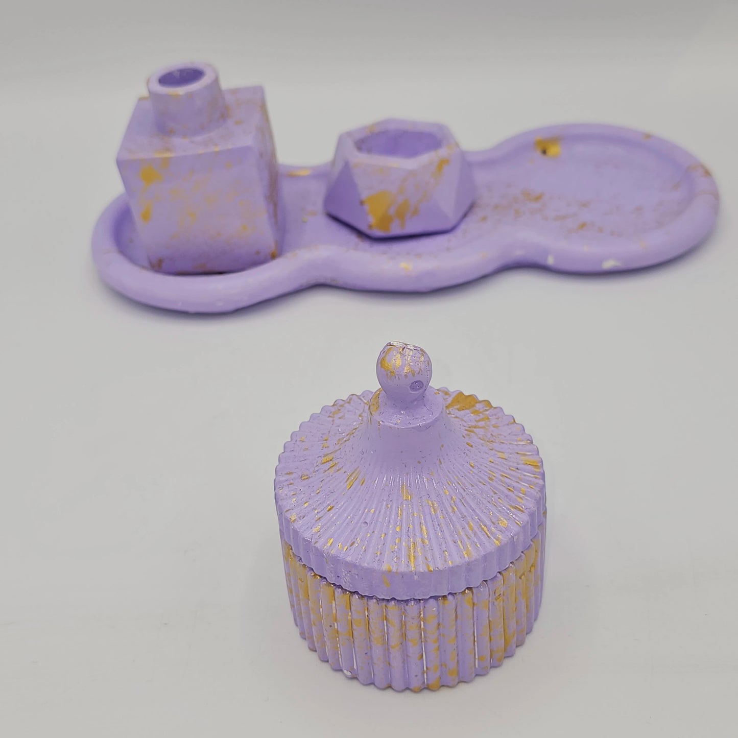Set de Bureau Déco Violet Pastel & Éclats d'Or – Collection Artisanale