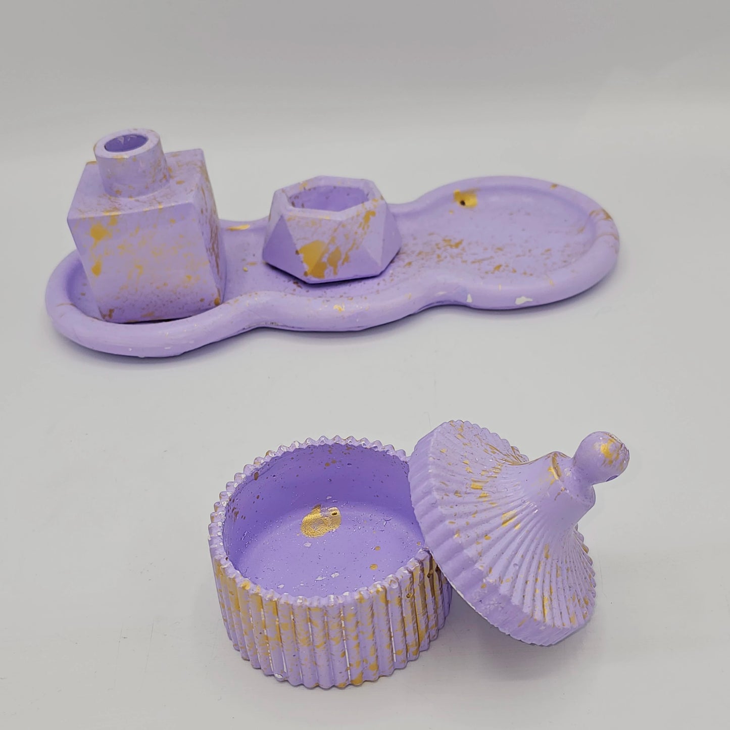 Set de Bureau Déco Violet Pastel & Éclats d'Or – Collection Artisanale