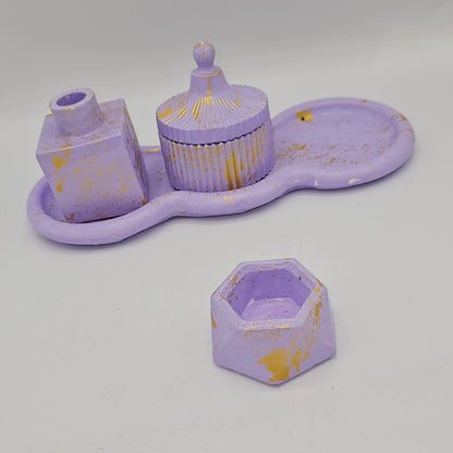 Set de Bureau Déco Violet Pastel & Éclats d'Or – Collection Artisanale