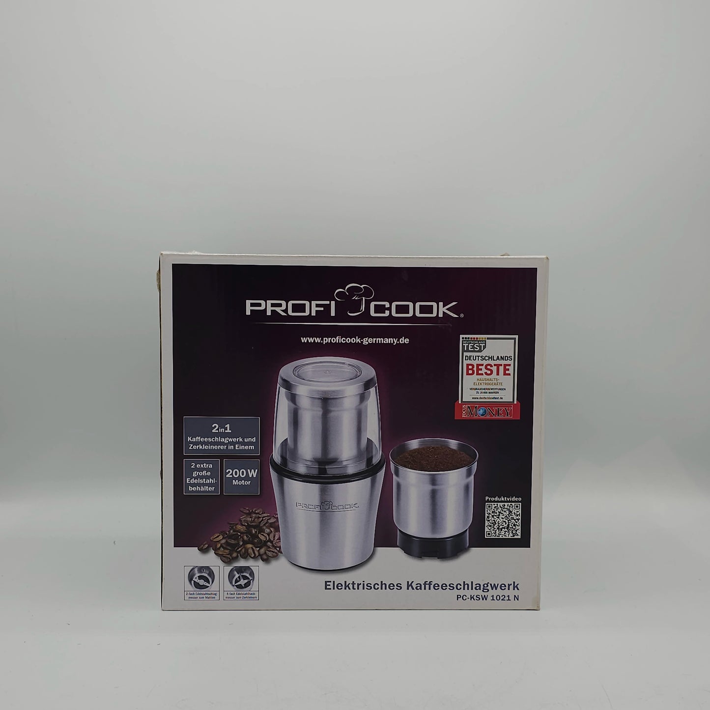 Moulin à Café Électrique et Hachoir 2-en-1 ProfiCook PC-KSW 1021 N – 200W Acier Inoxydable