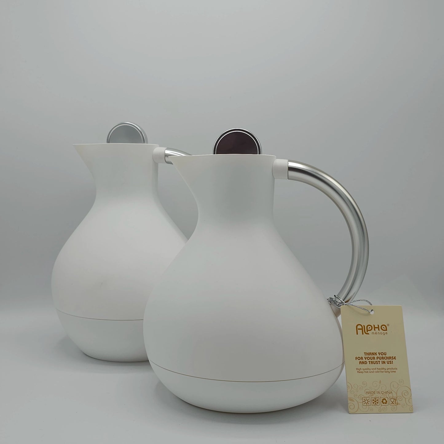 Duo de Thermos Design "Pure White" – Carafes Isothermes Élégantes Alpha Ménage