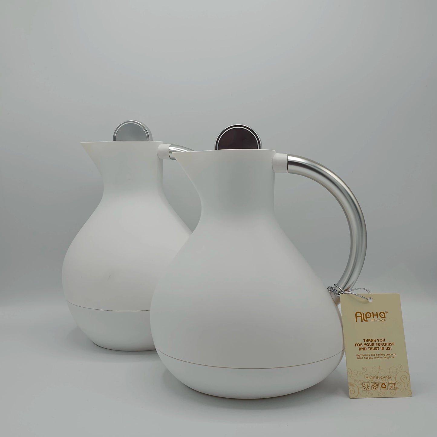 Duo de Thermos Design "Pure White" – Carafes Isothermes Élégantes Alpha Ménage