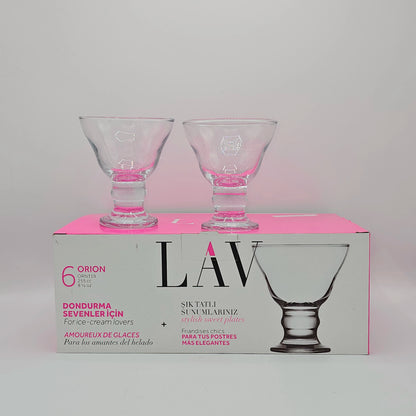 Set de 6 Coupes à Glace en Verre LAV Orion – Élégance pour vos Desserts, 255 cc