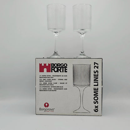 Set de 6 Verres à Pied Borgo Forte par Borgonovo – Design Nervuré Premium, 27 cl