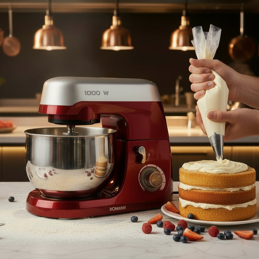 Robot Pâtissier Bomann 1000W – Édition Rouge Rubis & Inox