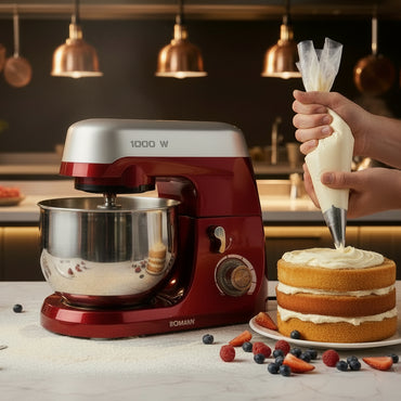 Robot Pâtissier Bomann 1000W – Édition Rouge Rubis & Inox