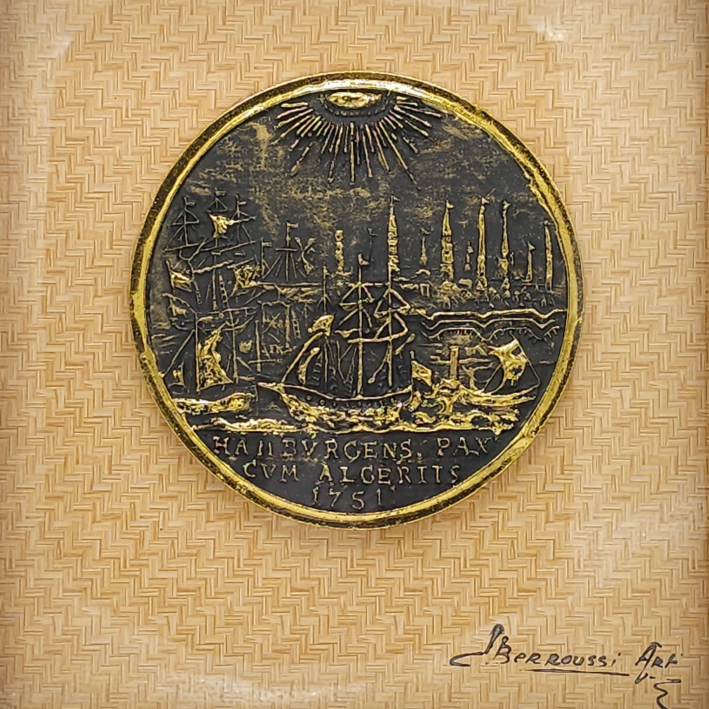 Tableau d'Art Mural "Hamburgens Pax Cum Algeritis 1751" – Médaille Historique Encadrée