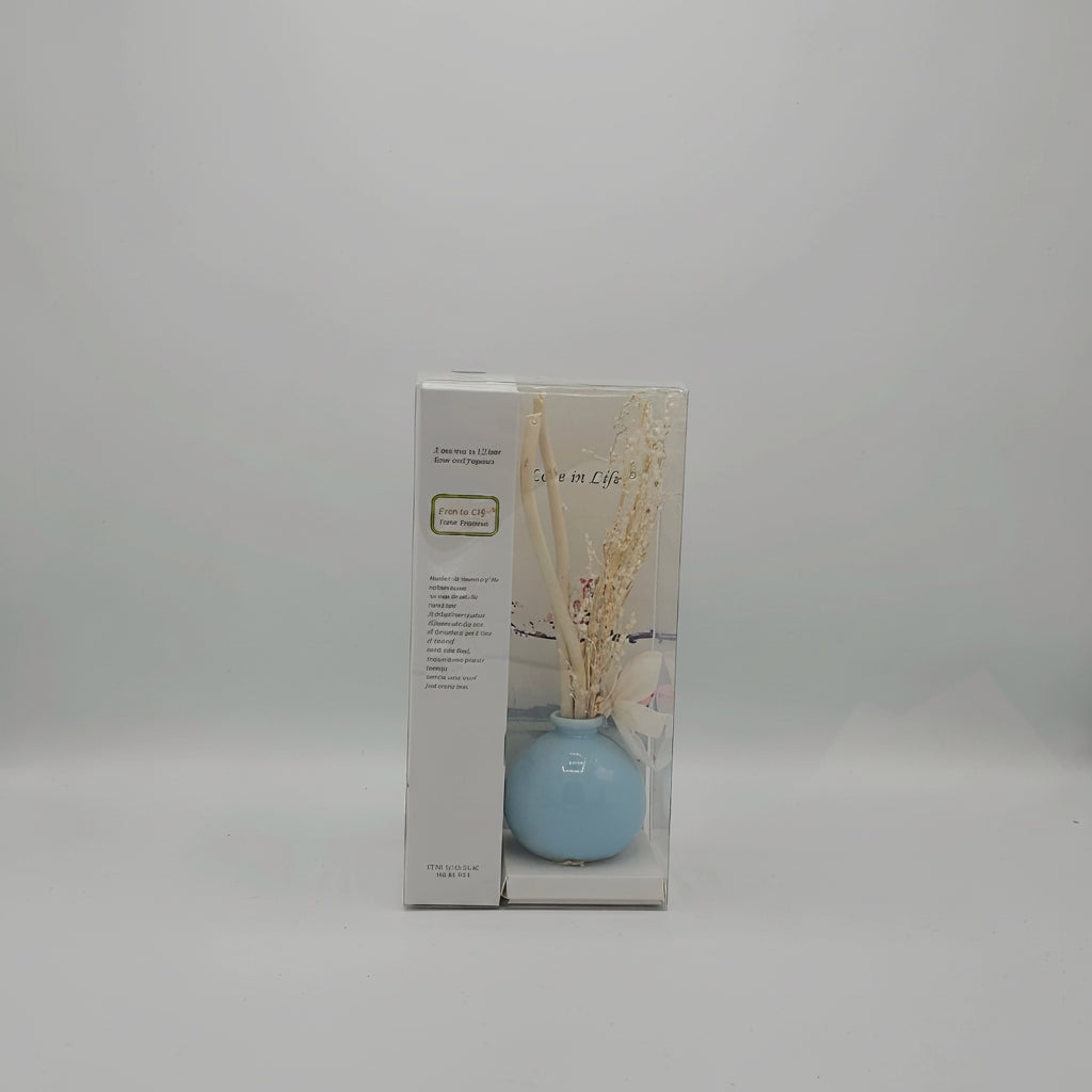 Diffuseur de Parfum "Love in Life" – Vase en Céramique Bleue & Fleurs Séchées