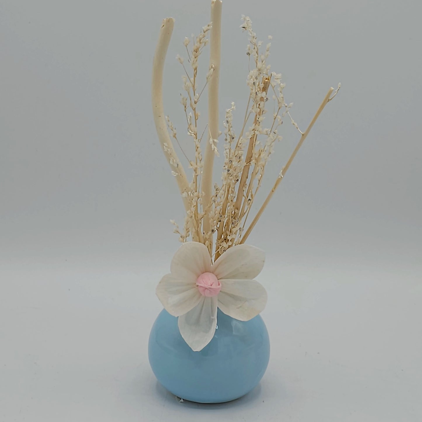 Diffuseur de Parfum "Love in Life" – Vase en Céramique Bleue & Fleurs Séchées