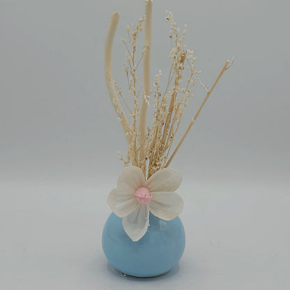Diffuseur de Parfum "Love in Life" – Vase en Céramique Bleue & Fleurs Séchées