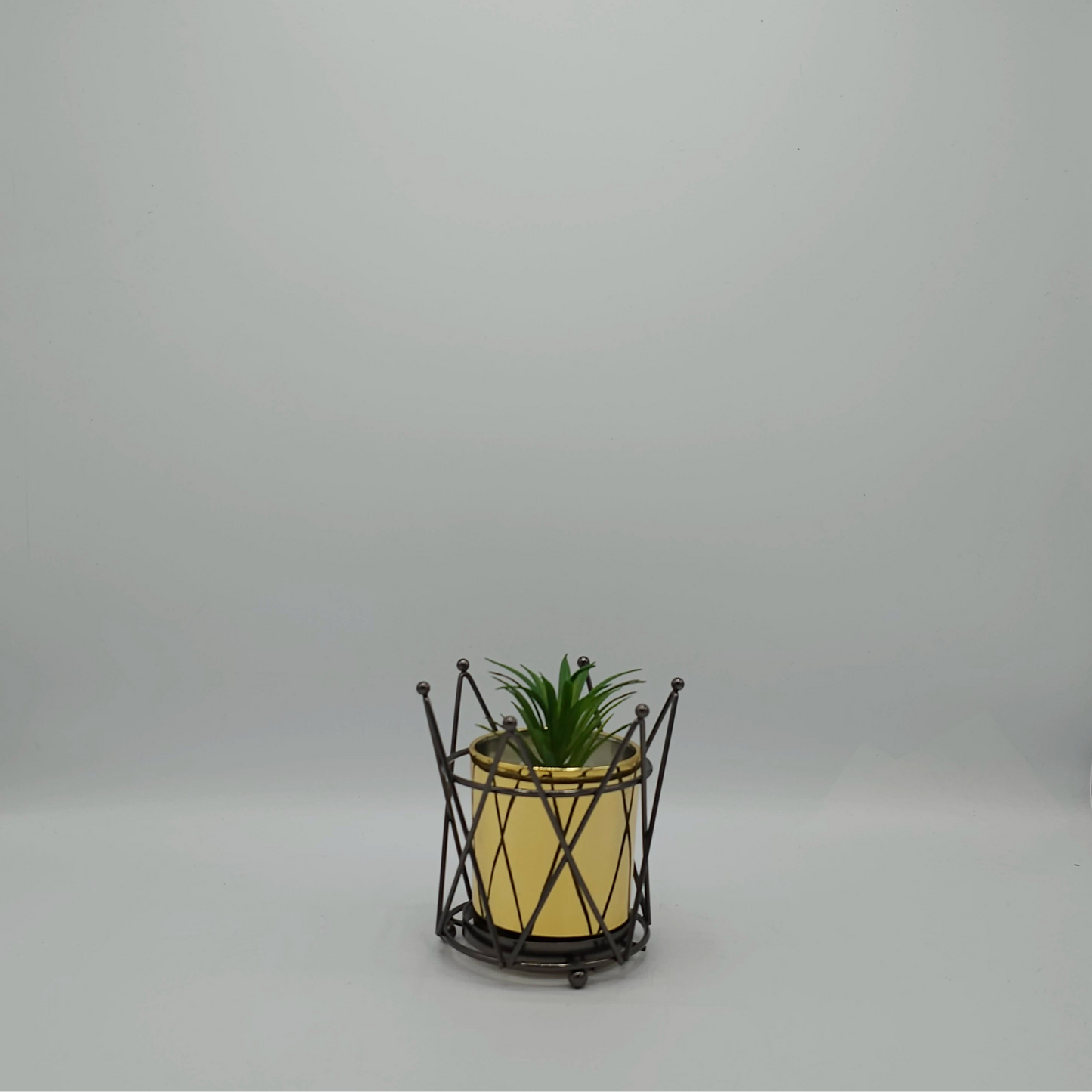 Plante Succulente Artificielle en Pot Doré et Support Couronne Royale – Déco Chic & Glamour