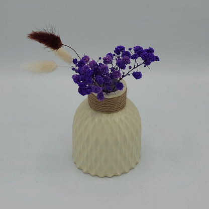 Mini Vase en Céramique Texturée – Bouquet de Fleurs Séchées Violettes & Style Bohème