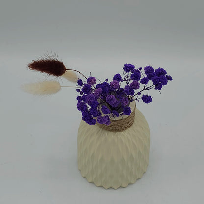 Mini Vase en Céramique Texturée – Bouquet de Fleurs Séchées Violettes & Style Bohème
