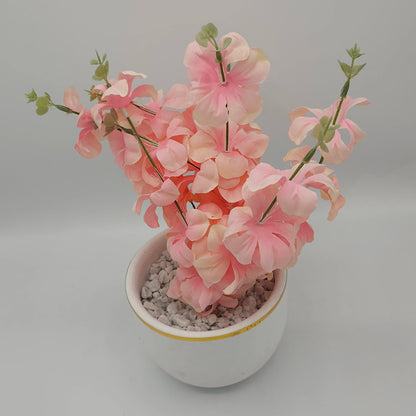 Plante Fleurie Artificielle en Pot Chic – Bouquet Rose Poudré & Liseré Doré