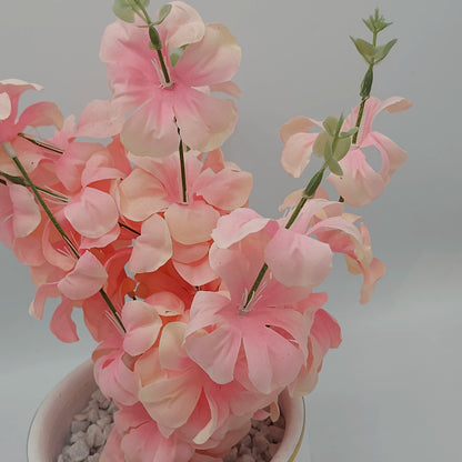 Plante Fleurie Artificielle en Pot Chic – Bouquet Rose Poudré & Liseré Doré