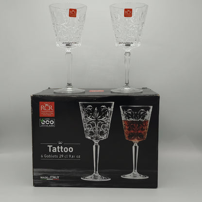 Coffret de 6 Verres à Pied RCR Tattoo – Cristal Luxion Éco-Friendly (29 cl)
