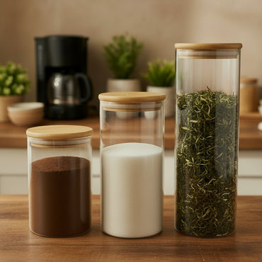 Set de 3 Bocaux de Conservation Swiss Kitchen – Verre Borosilicate & Couvercle en Bambou Naturel